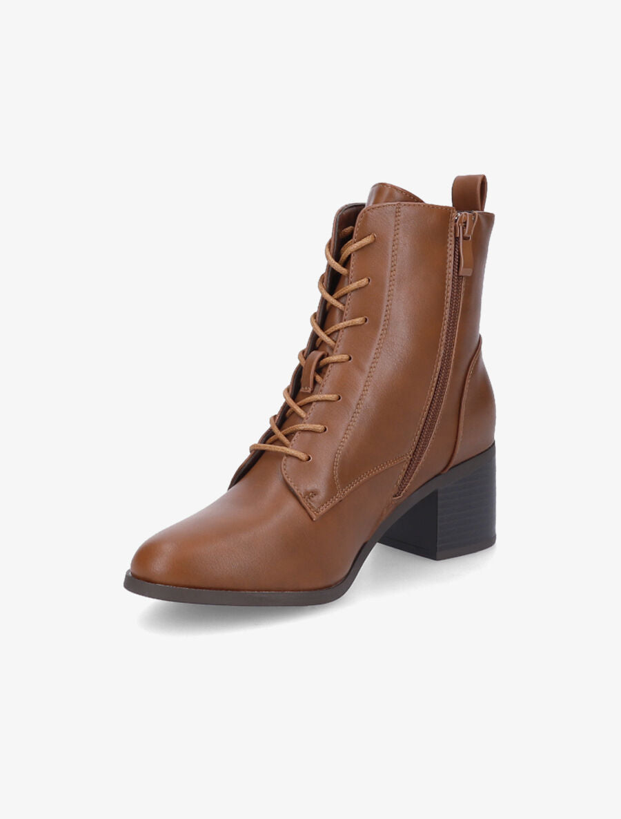 Bottines à lacets et contrefort sûrpiqué - Camel - 3