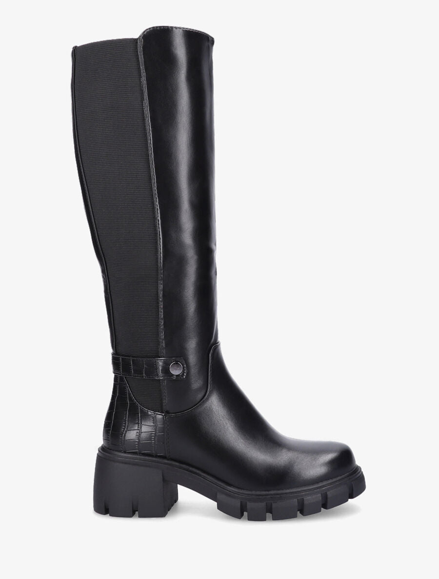 Bottes stretch à contrefort croco - Noir - 5