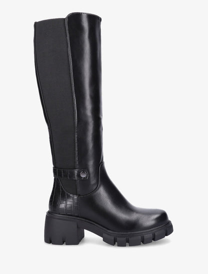 Bottes stretch à contrefort croco - Noir - 5
