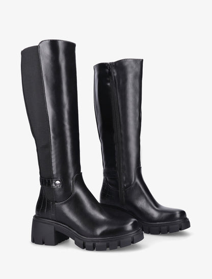Bottes stretch à contrefort croco - Noir - 4