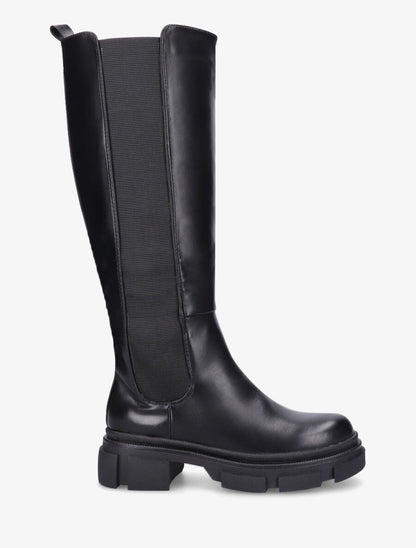 Bottes élastiquées en simili à talon - Noir - 2
