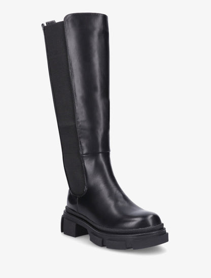 Bottes élastiquées en simili à talon - Noir - 3