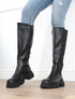 Bottes élastiquées en simili à talon - Noir - 1