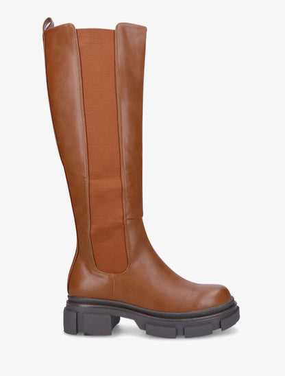 Bottes élastiquées en simili à talon - Camel - 5