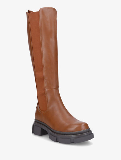 Bottes élastiquées en simili à talon - Camel - 2