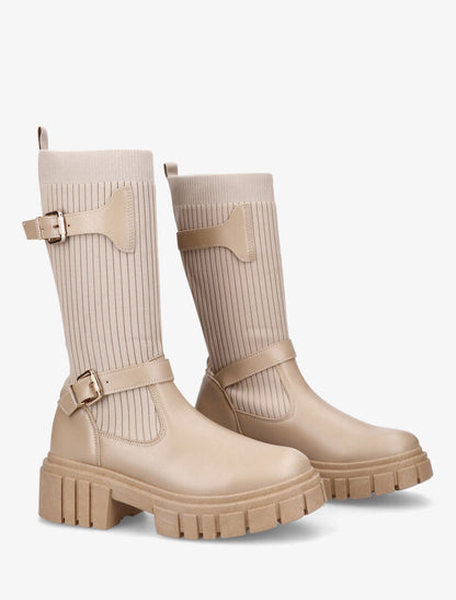 Boots chaussettes à double sangles - Beige - 4