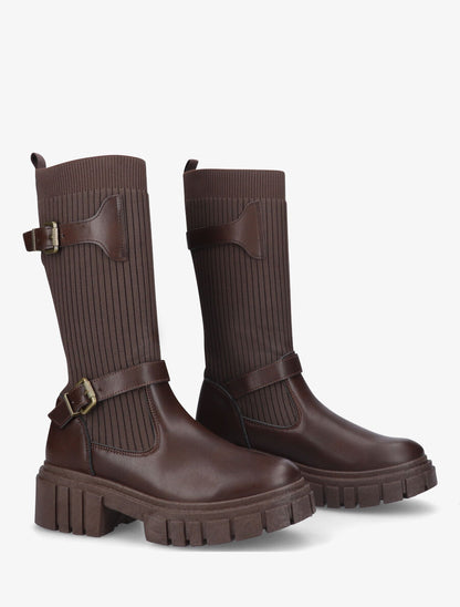 Boots chaussettes à double sangles - Marron - 4
