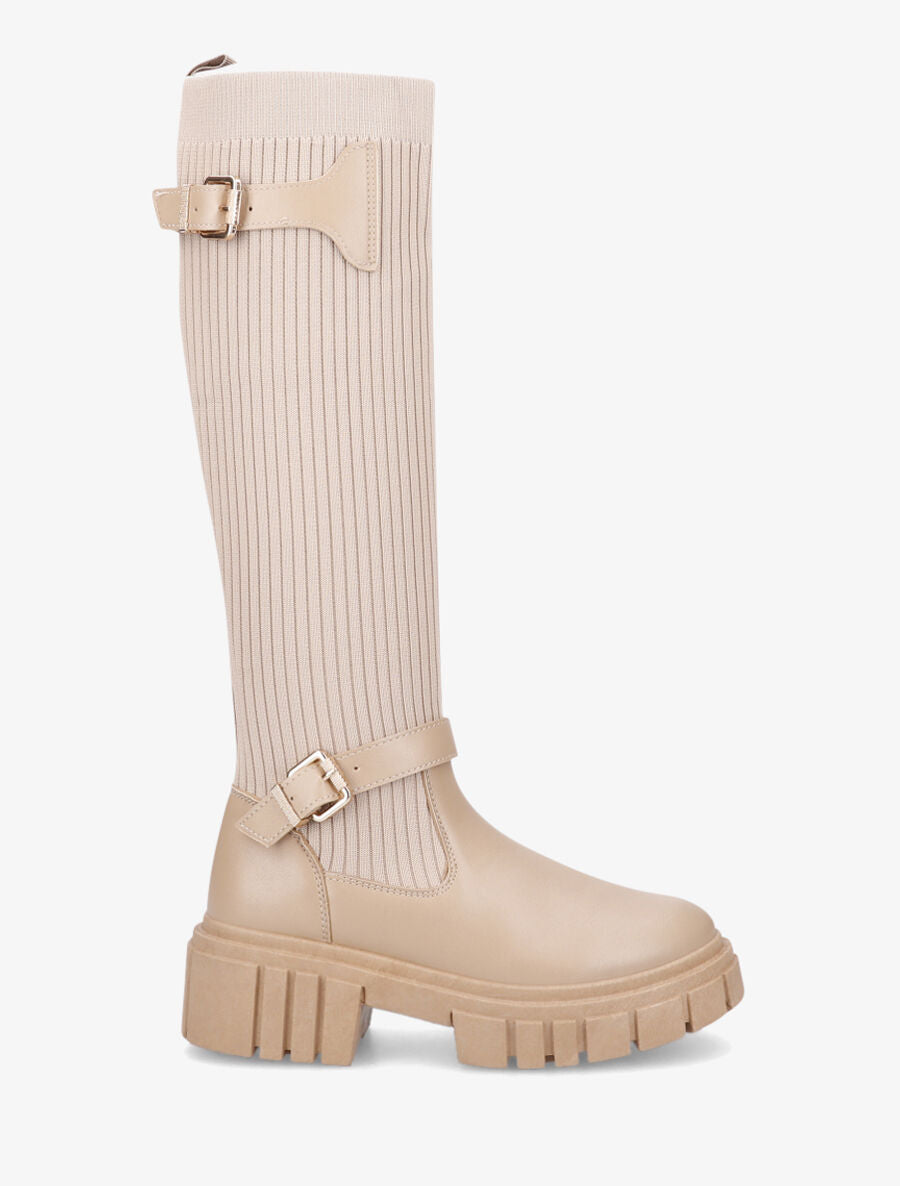 Bottes chaussettes à double sangles - Beige - 5