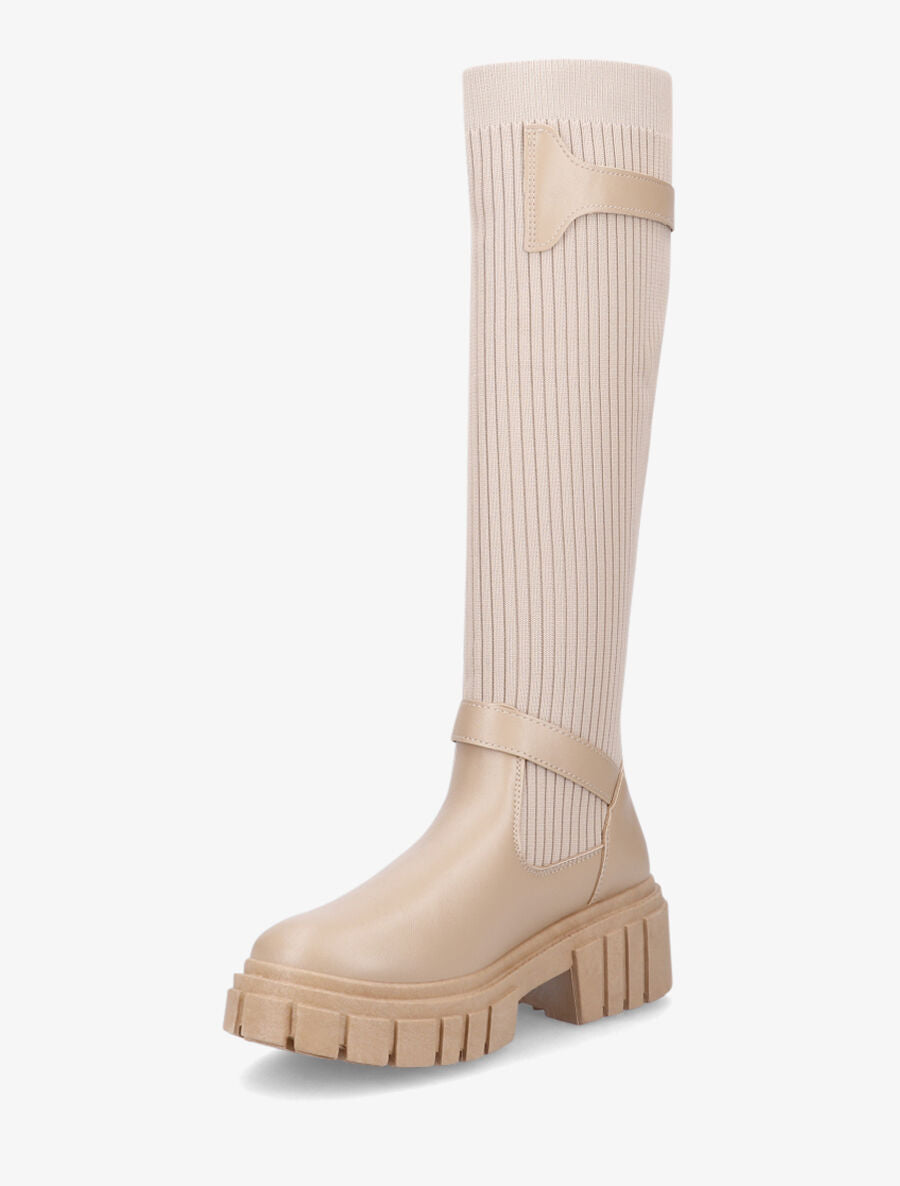 Bottes chaussettes à double sangles - Beige - 3