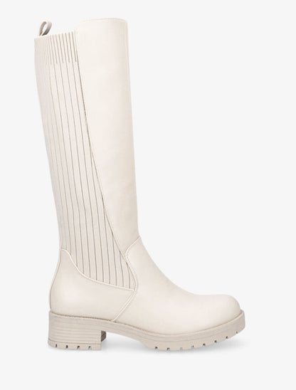 Bottes bi-matière style chaussette - Beige - 1