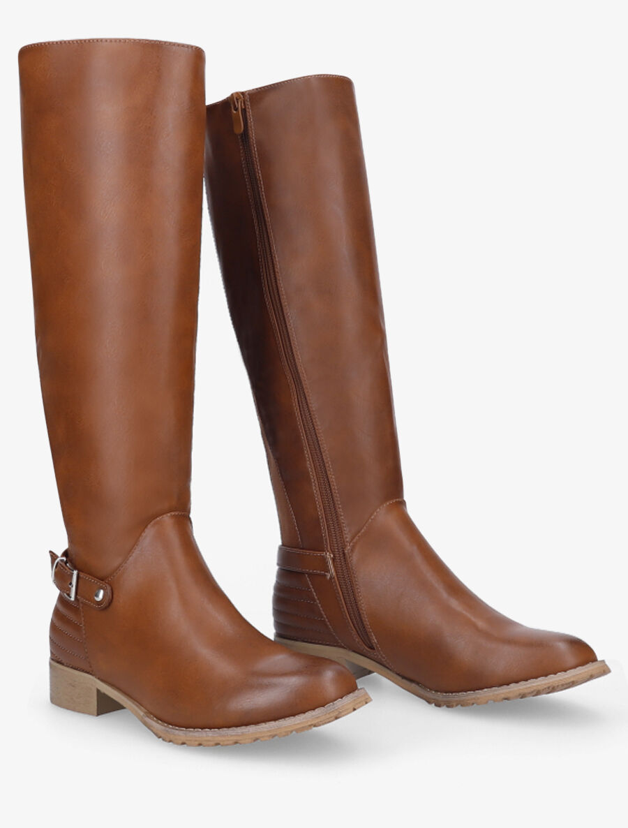 Bottes plates élastiquées en simili - Camel - 4