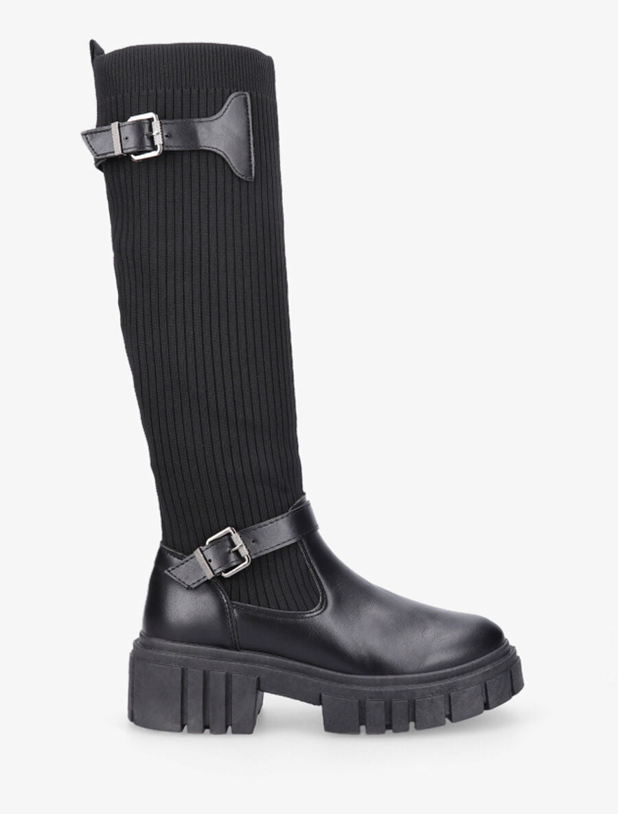 Bottes chaussettes à plateforme et à double sangles - Noir - 1