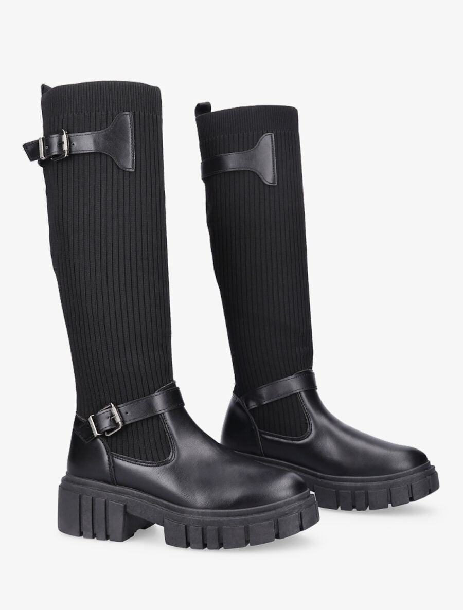 Bottes chaussettes à plateforme et à double sangles - Noir - 4