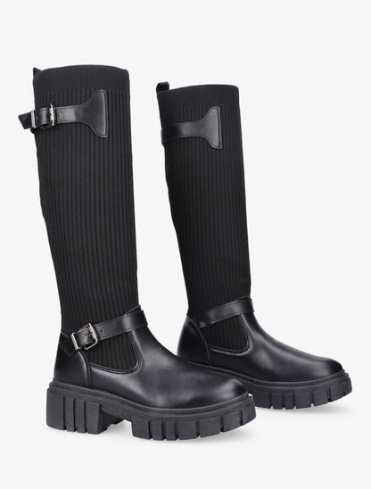 Bottes chaussettes à plateforme et à double sangles - Noir - 4