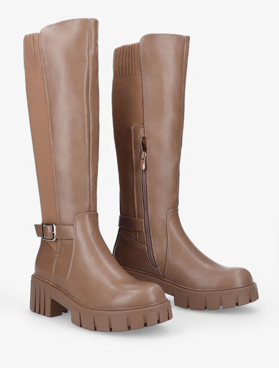 Bottes cavalières à plateforme crantée - Taupe - 4