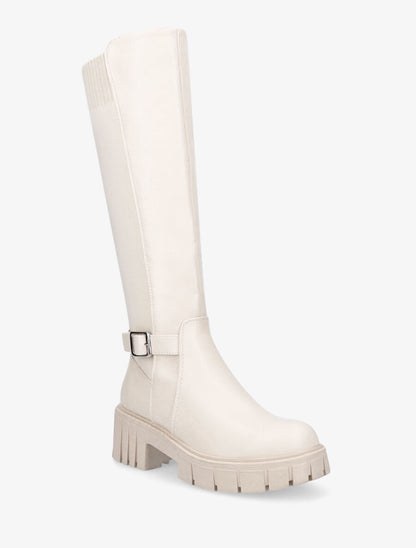 Bottes cavalières à plateforme crantée - Beige - 2