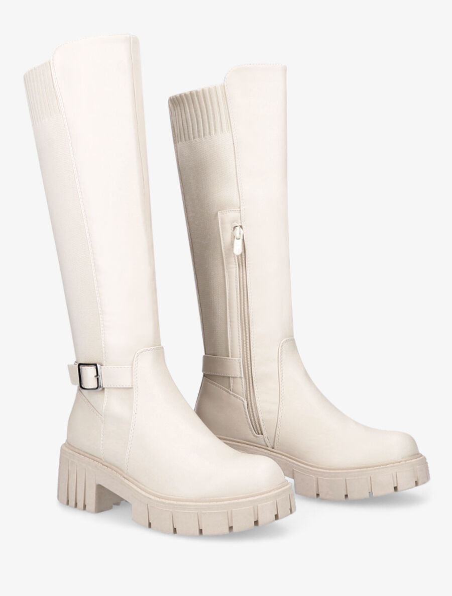 Bottes cavalières à plateforme crantée - Beige - 4