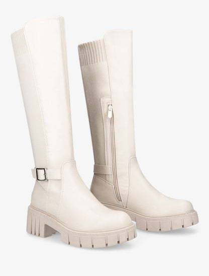 Bottes cavalières à plateforme crantée - Beige - 4