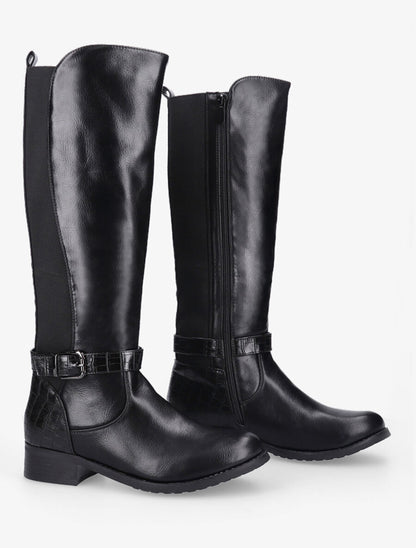 Bottes élastiquées effet croco - Noir - 4