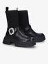 Boots chaussettes à boucle en strass - Noir - 5
