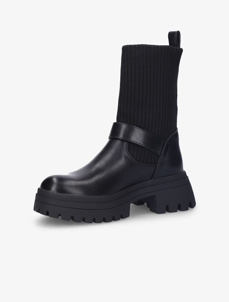 Boots chaussettes à boucle en strass - Noir - 4