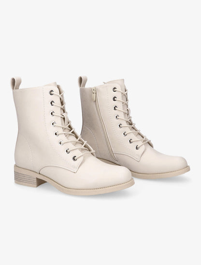 Boots lacées à oeillets dorés - Beige - 4