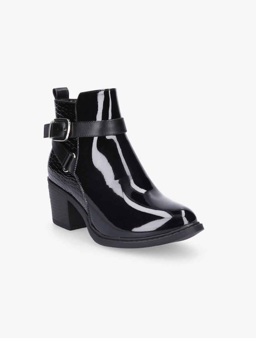 Bottines vernies effet croco - Noir - 2
