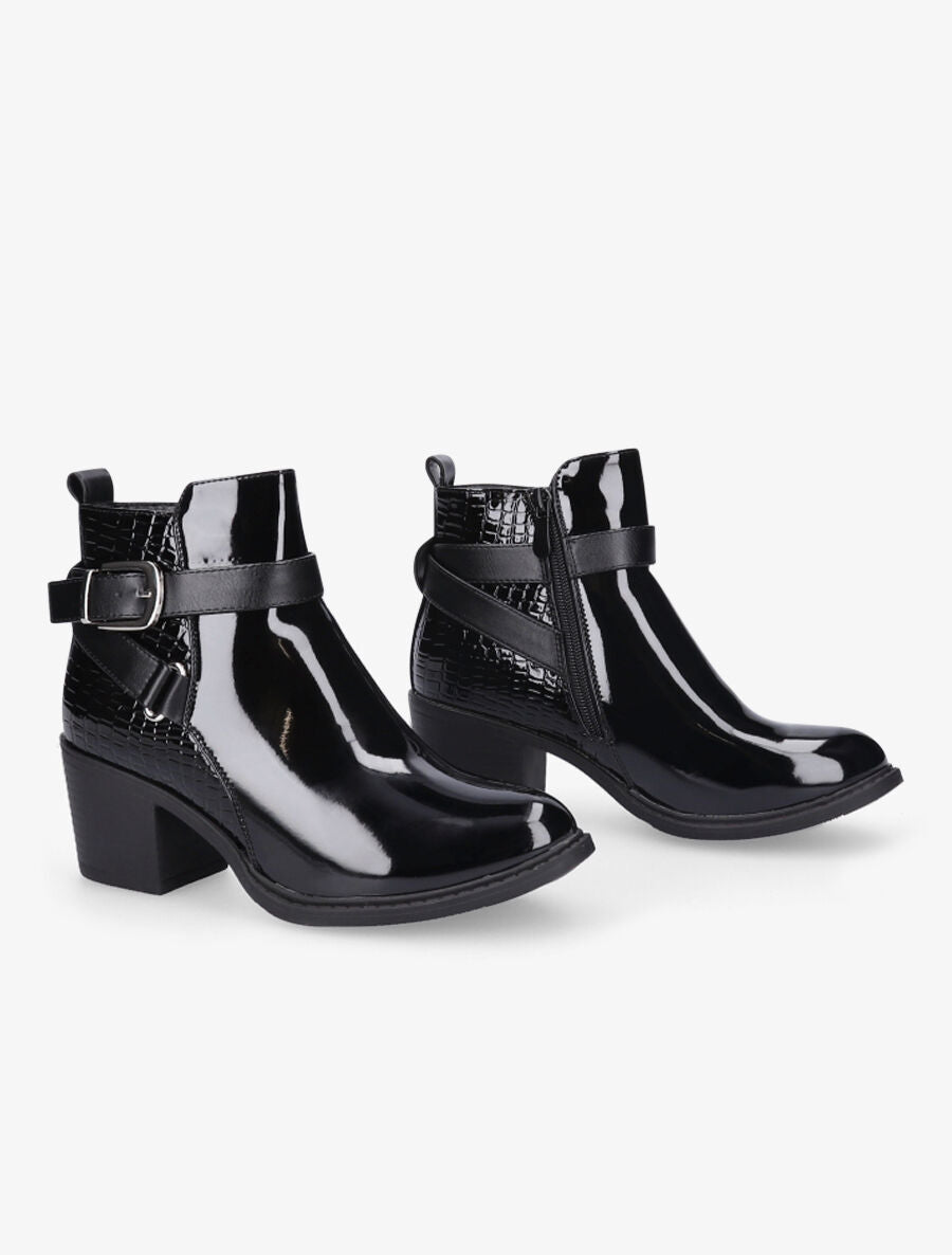Bottines vernies effet croco - Noir - 4