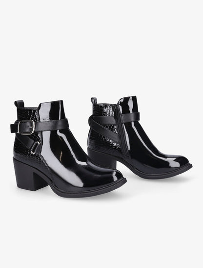 Bottines vernies effet croco - Noir - 4