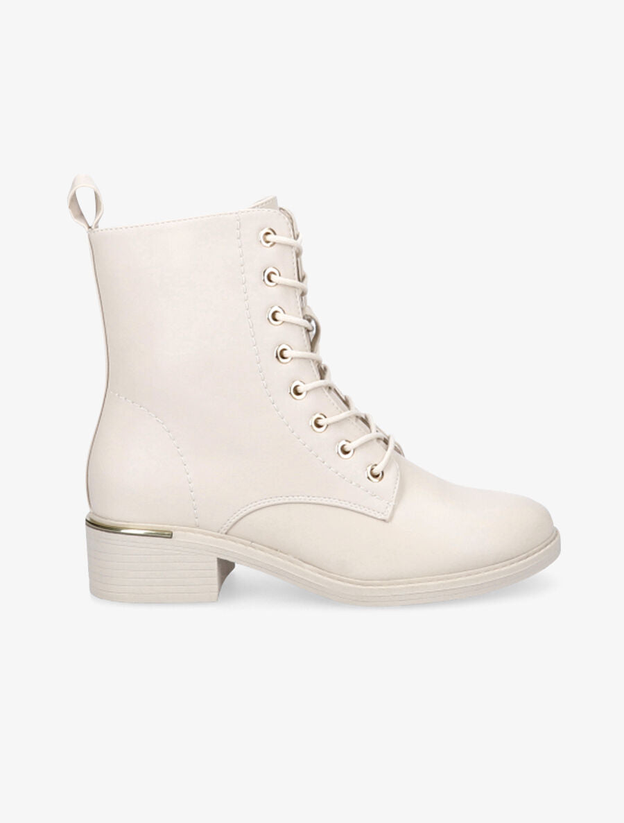 Boots lacées à empiècement doré - Beige - 1