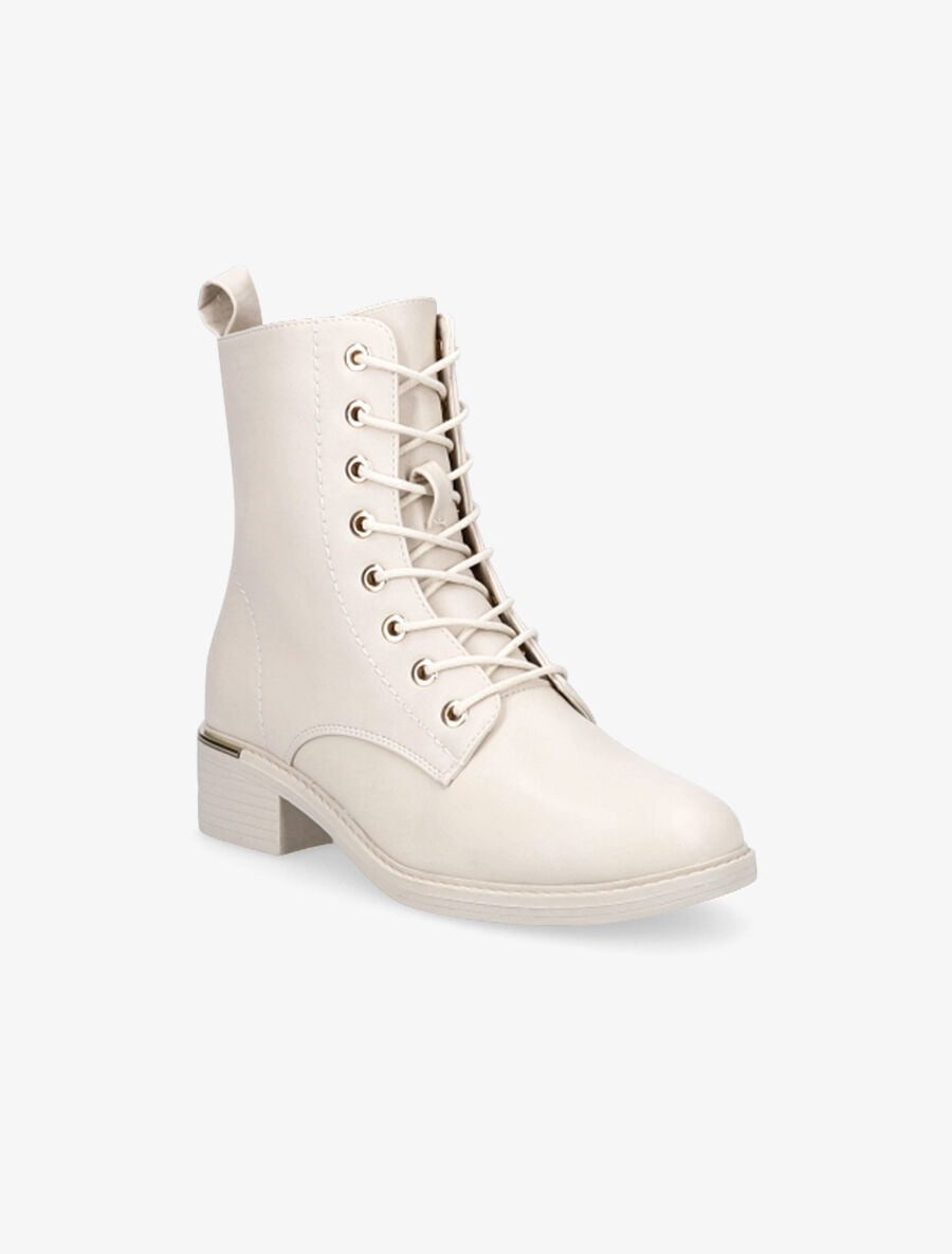 Boots lacées à empiècement doré - Beige - 2