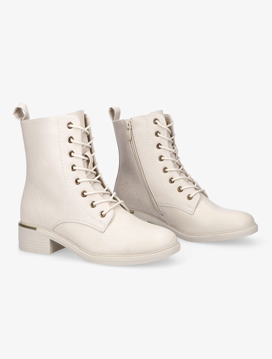 Boots lacées à empiècement doré - Beige - 4