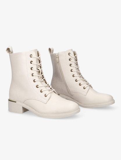 Boots lacées à empiècement doré - Beige - 4