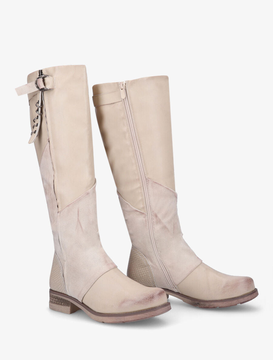 Bottes bi-matière à talon stylisé - Beige - 4