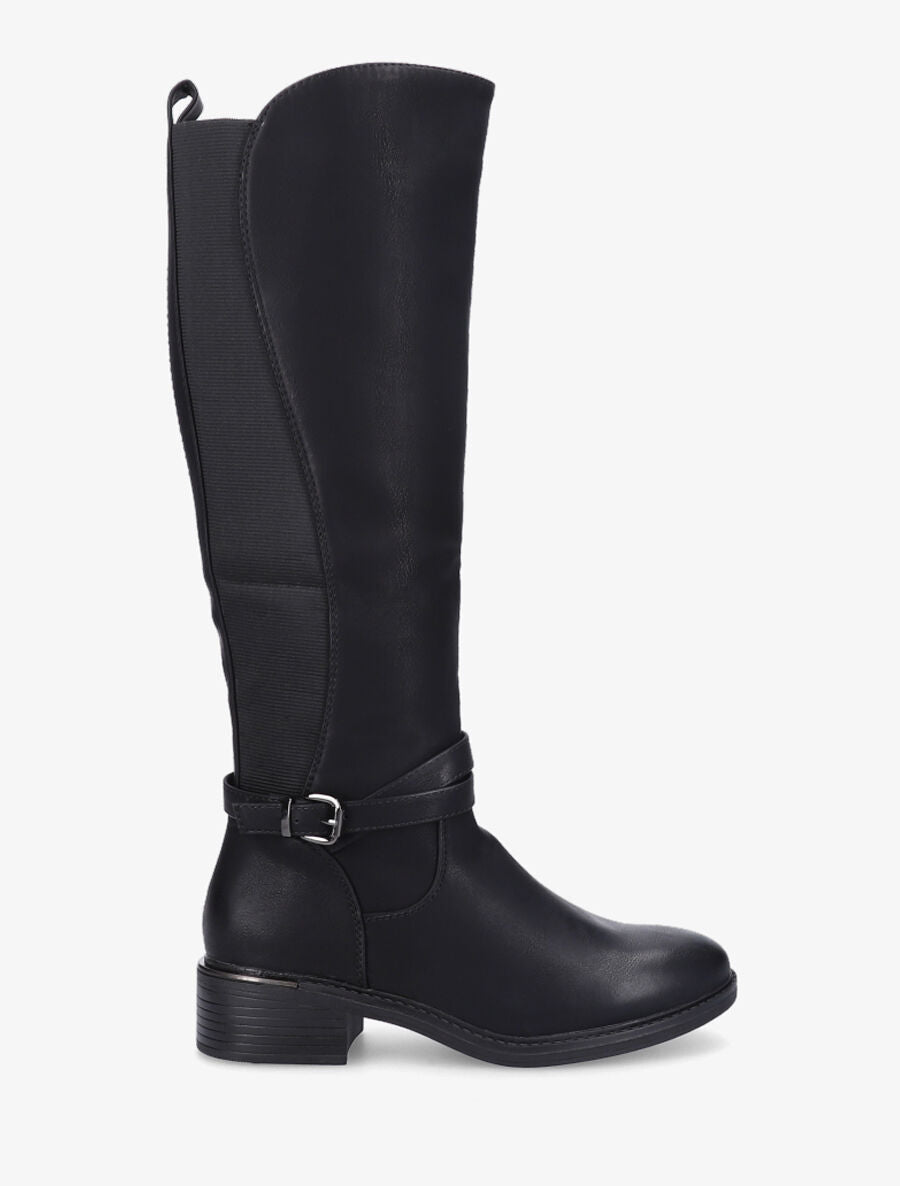 Bottes élastiquées en simili et empiècement métal - Noir - 1