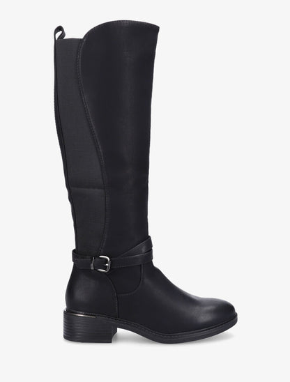Bottes élastiquées en simili et empiècement métal - Noir - 1