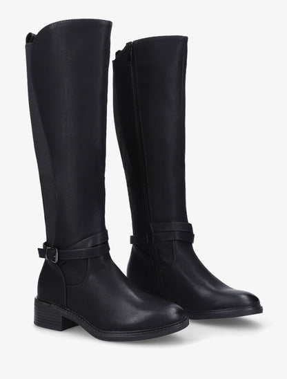 Bottes élastiquées en simili et empiècement métal - Noir - 4