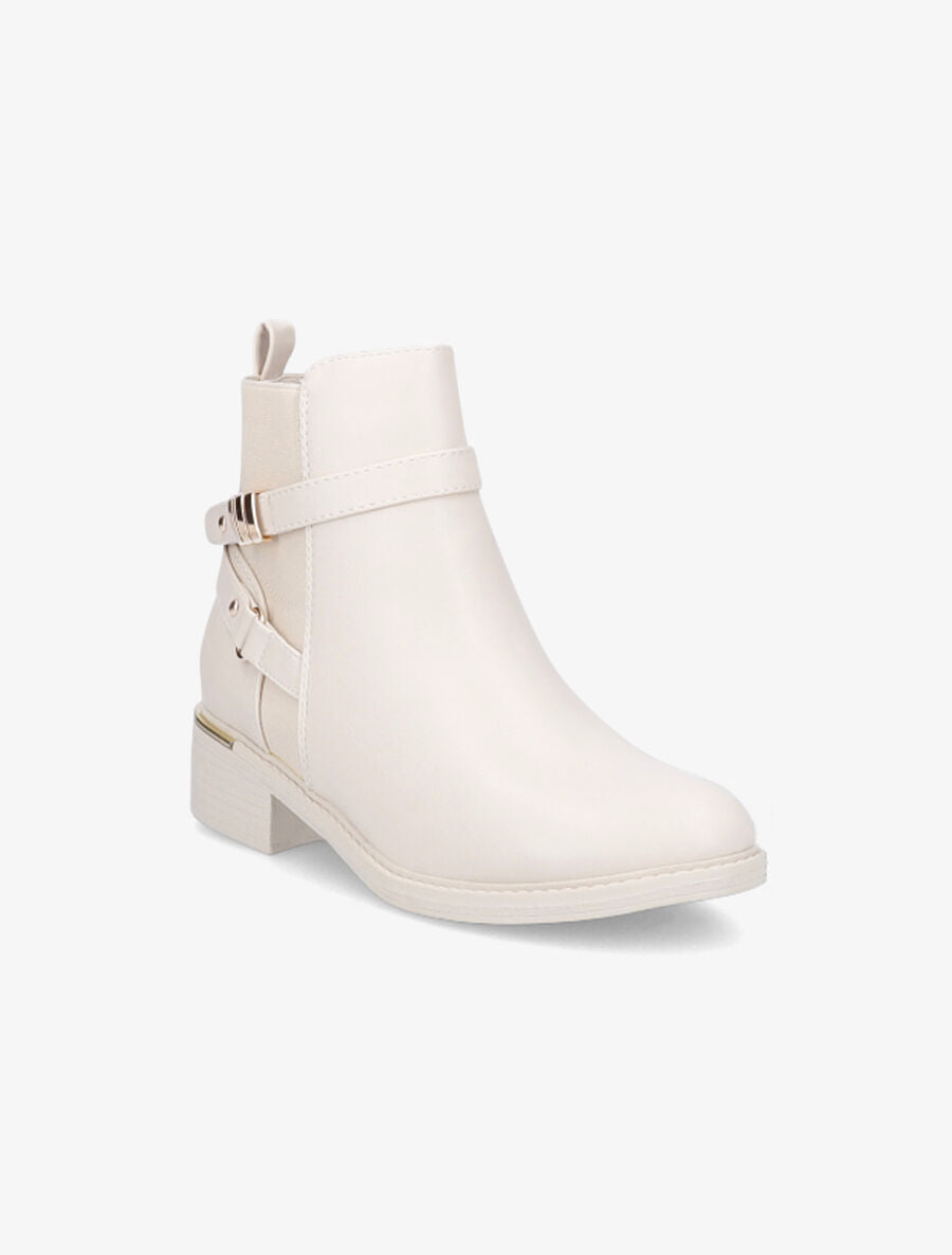 Bottines en simili à doubles sangles - Beige - 2
