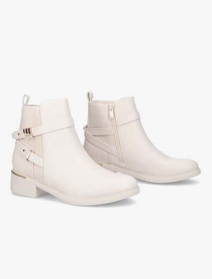 Bottines en simili à doubles sangles - Beige - 4