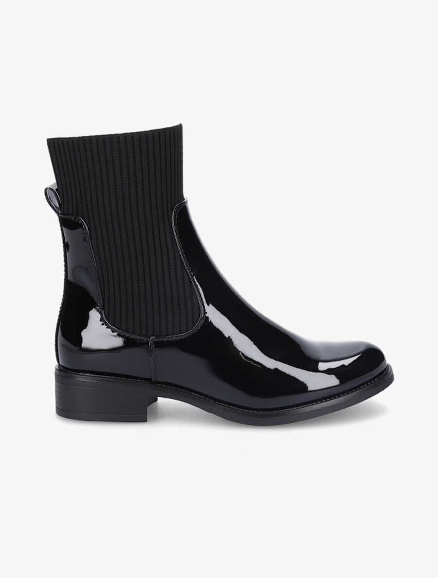 Bottines montantes en simili verni - Noir - 1