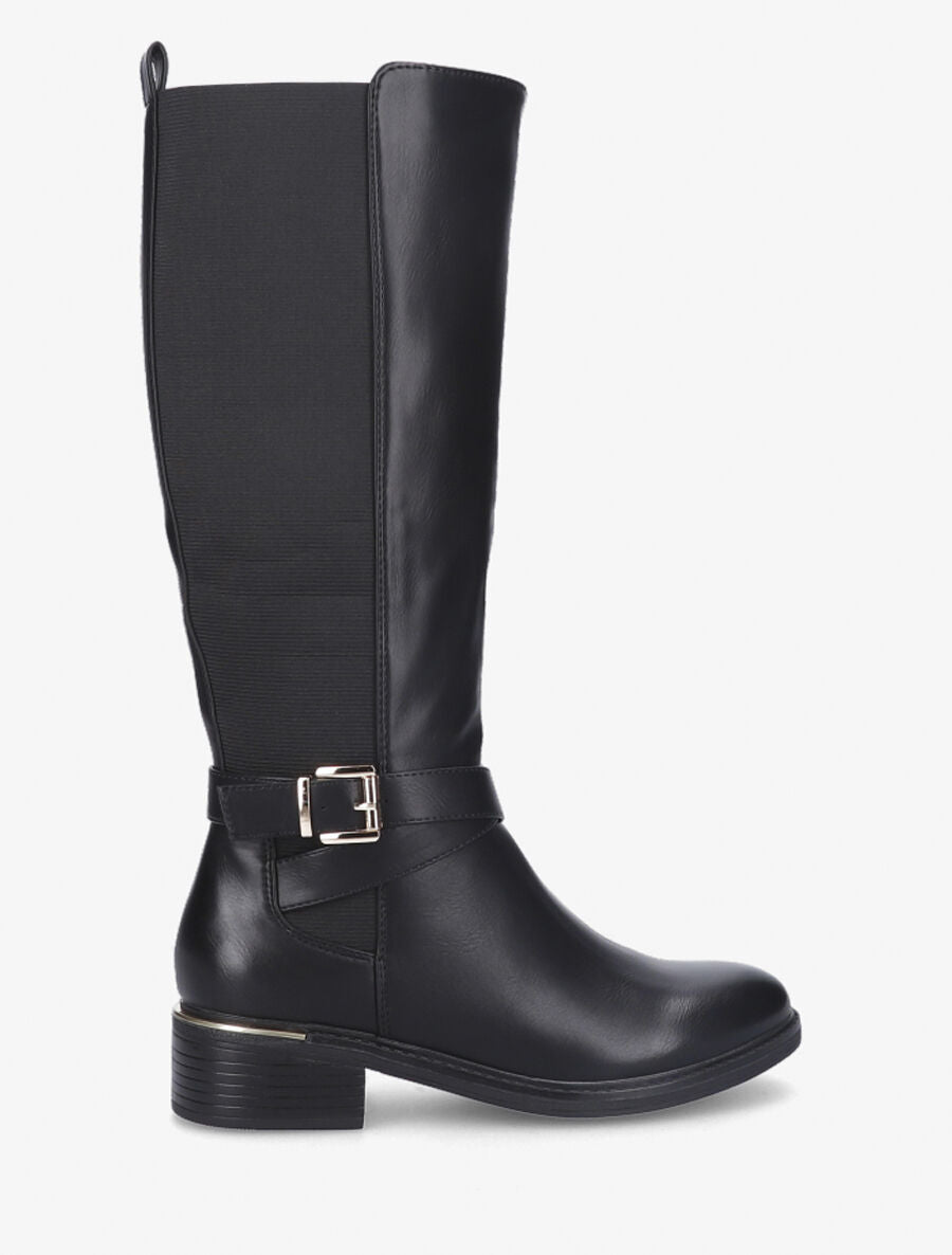Bottes élastiquées à detail métal au talon - Noir - 1
