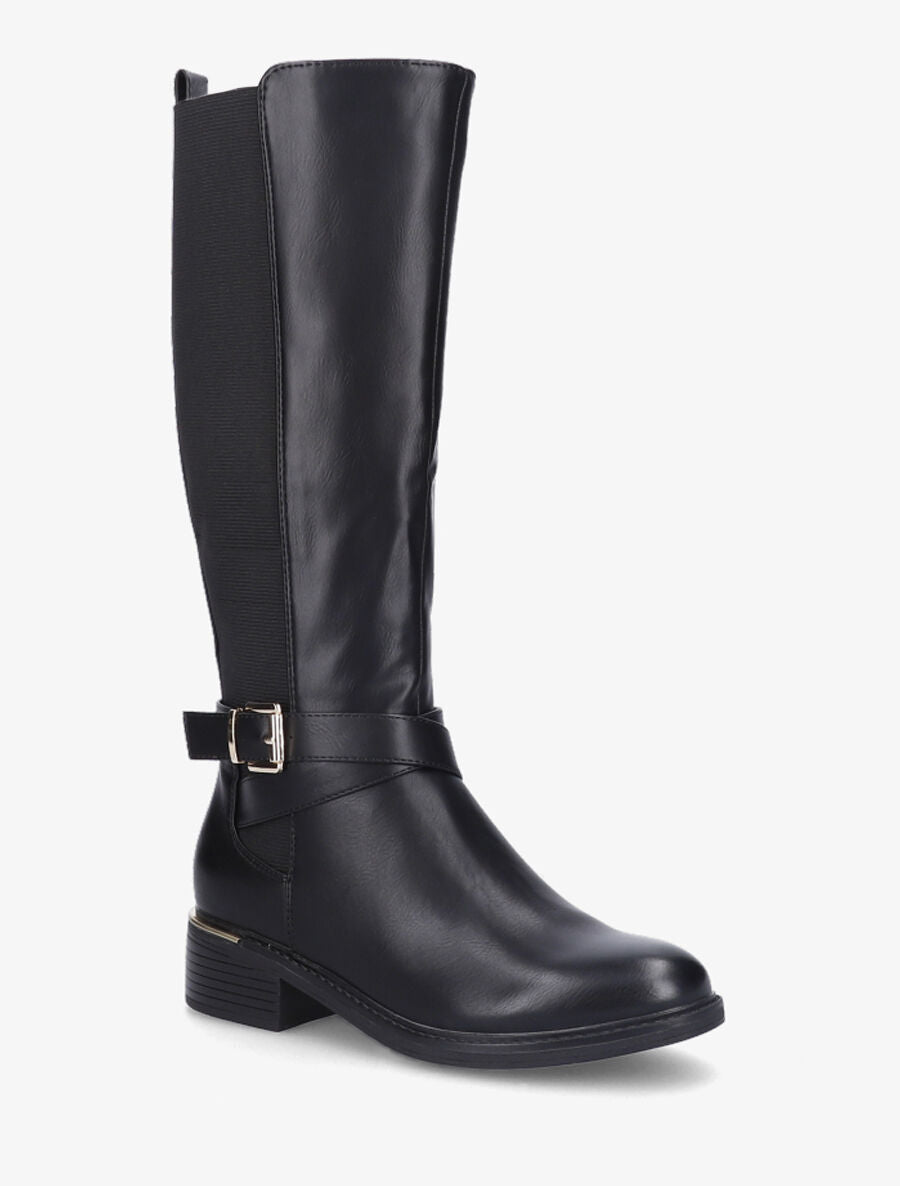 Bottes élastiquées à detail métal au talon - Noir - 2