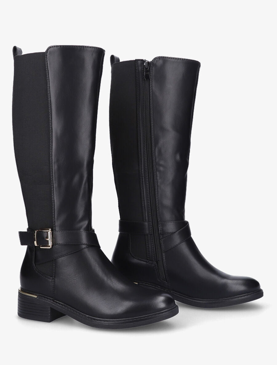 Bottes élastiquées à detail métal au talon - Noir - 4