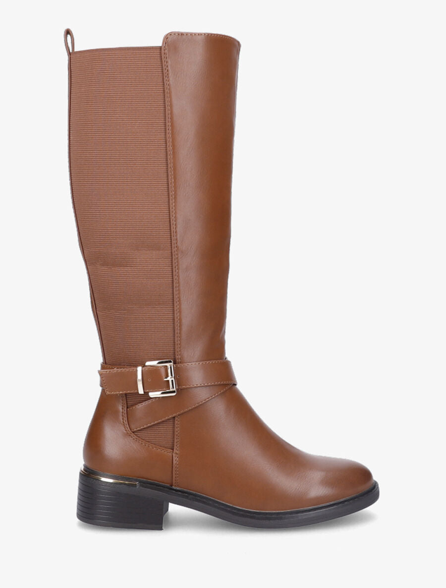 Bottes élastiquées à detail métal au talon - Camel - 1