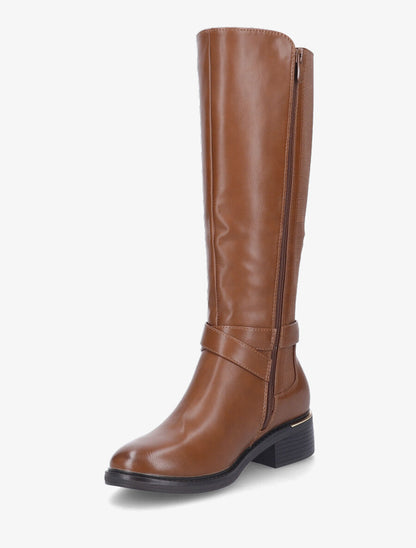 Bottes élastiquées à detail métal au talon - Camel - 3