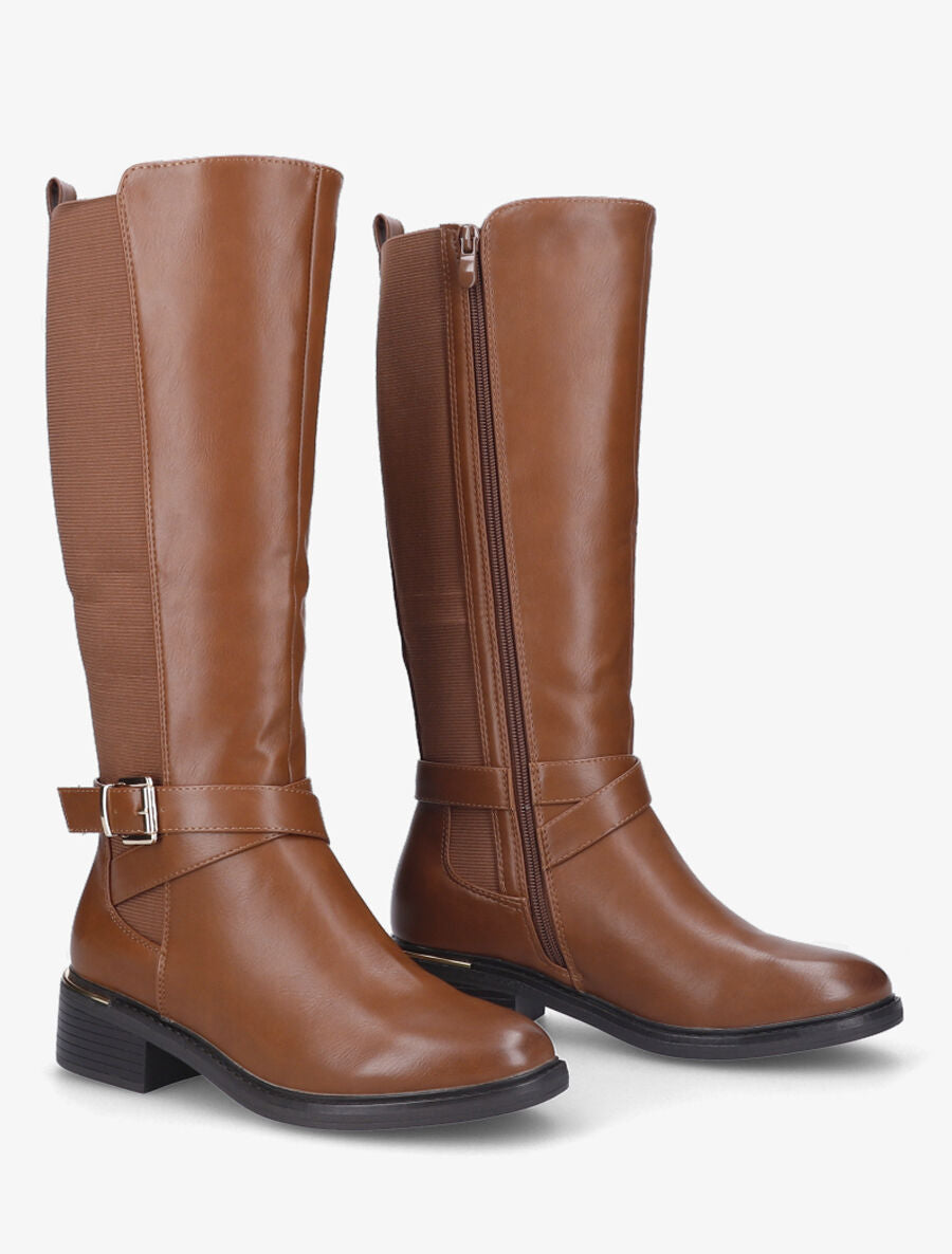 Bottes élastiquées à detail métal au talon - Camel - 4