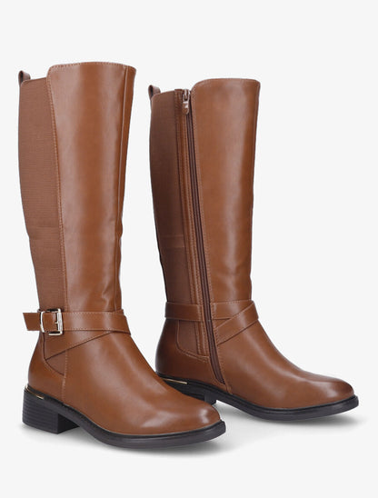 Bottes élastiquées à detail métal au talon - Camel - 4