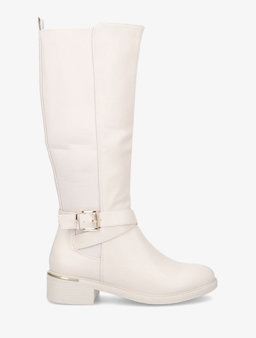 Bottes élastiquées à detail métal au talon - Beige - 1