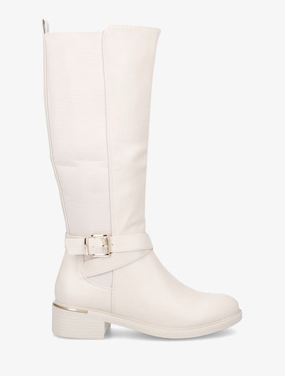 Bottes élastiquées à detail métal au talon - Beige - 1
