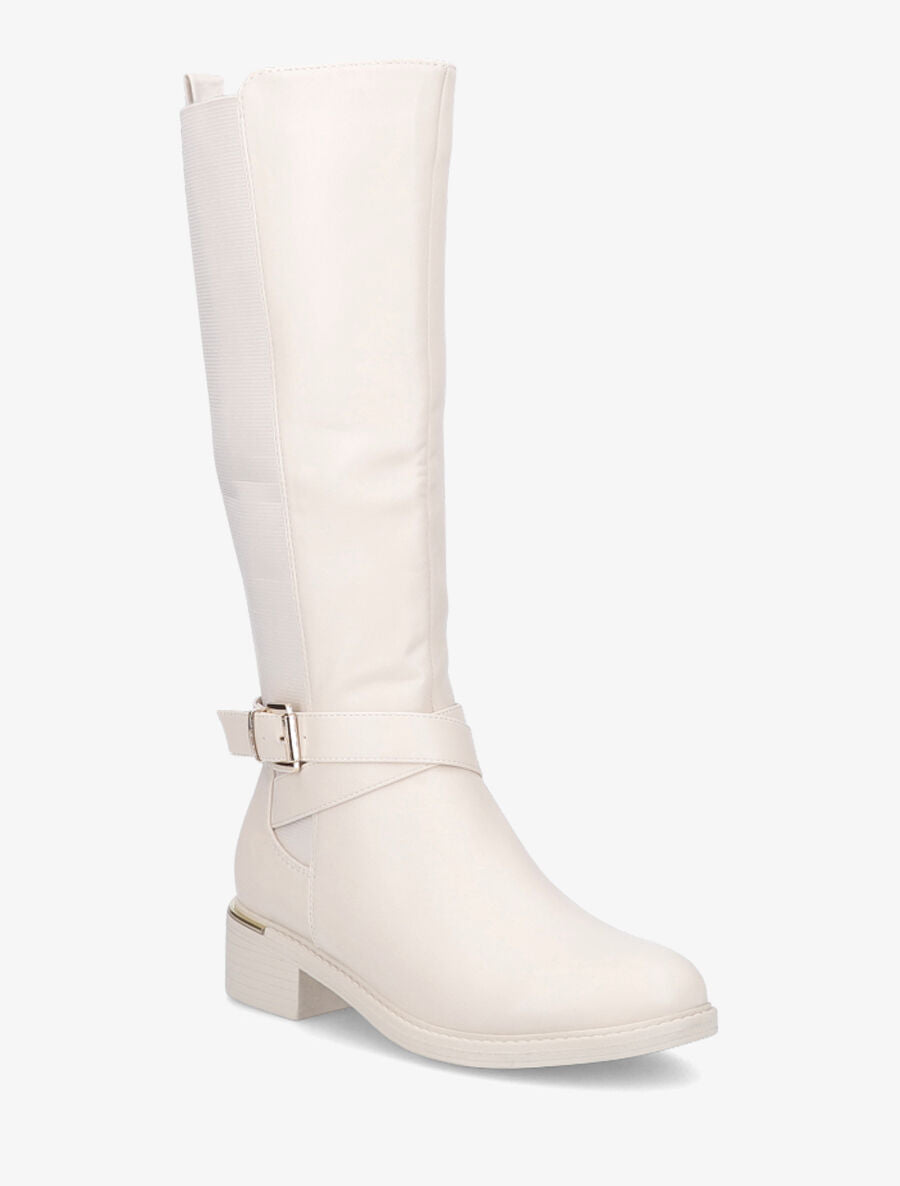 Bottes élastiquées à detail métal au talon - Beige - 2